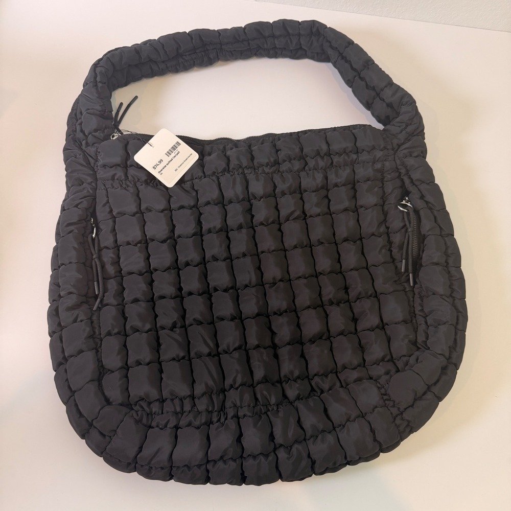 Free People Movement Oversize Quilted Carryall Bag Black Puffy Hobo Tote NWT